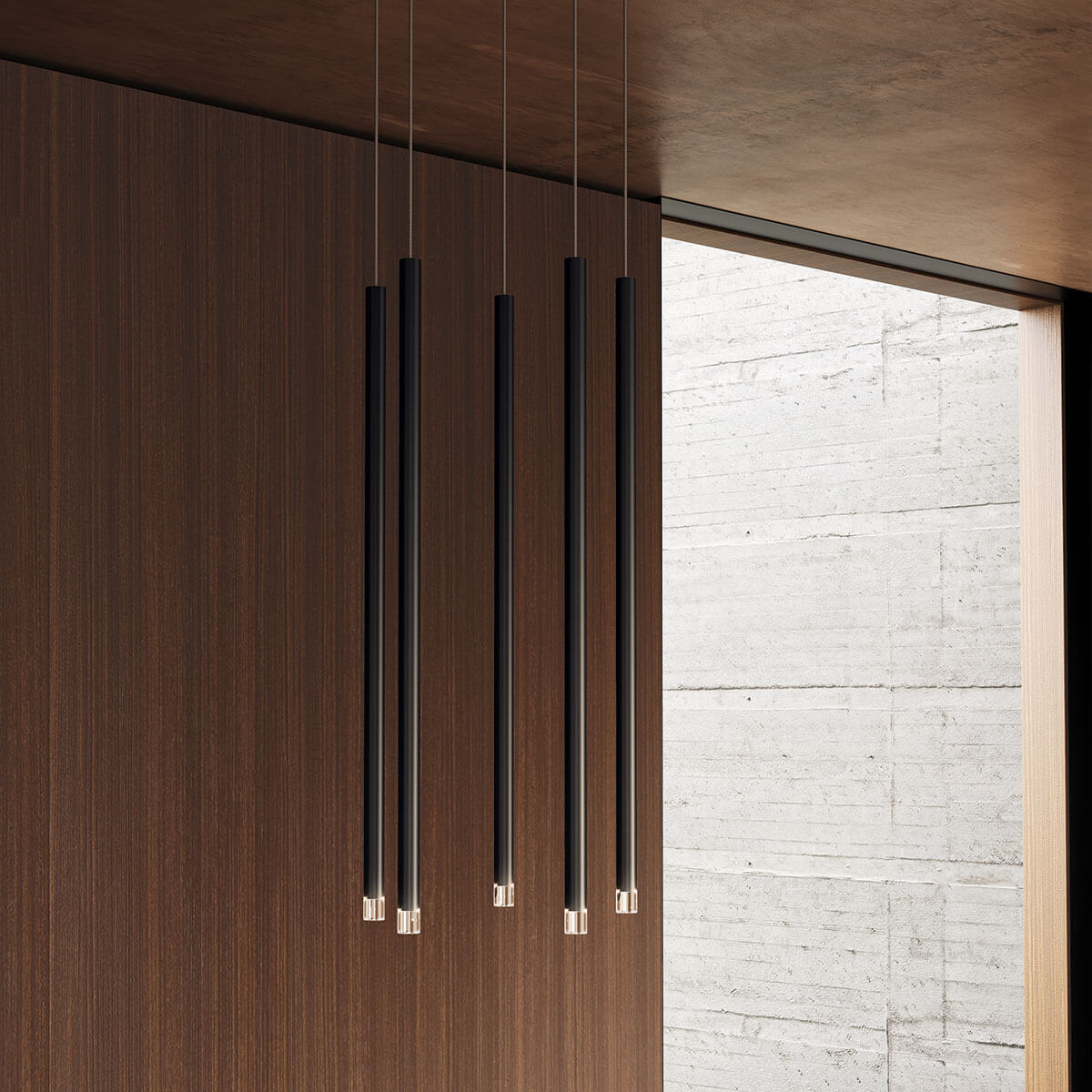 Lodes A-Tube Nano LED Pendelleuchte, 5-flg., schwarz matt mit transparenten Kabeln