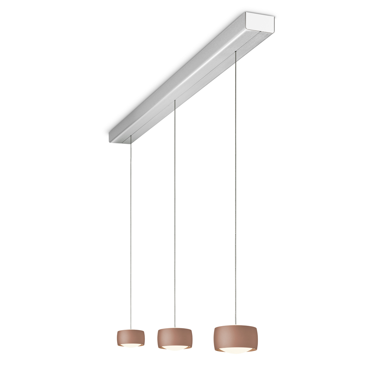 Oligo Grace LED Pendelleuchte, 3-flg., TW, unsichtbare Höhenverstellung, Baldachin: Alu gebürstet, Satin copper
