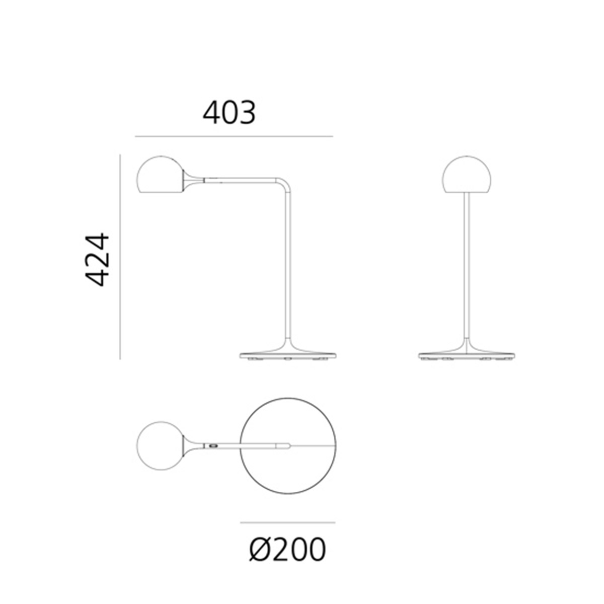 Artemide Ixa LED Tavolo, Maßzeichnung