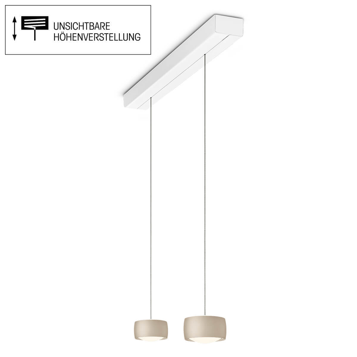 Oligo Grace LED Pendelleuchte, 2-flg., TW, unsichtbare Höhenverstellung, Baldachin: weiß matt, cashmere matt