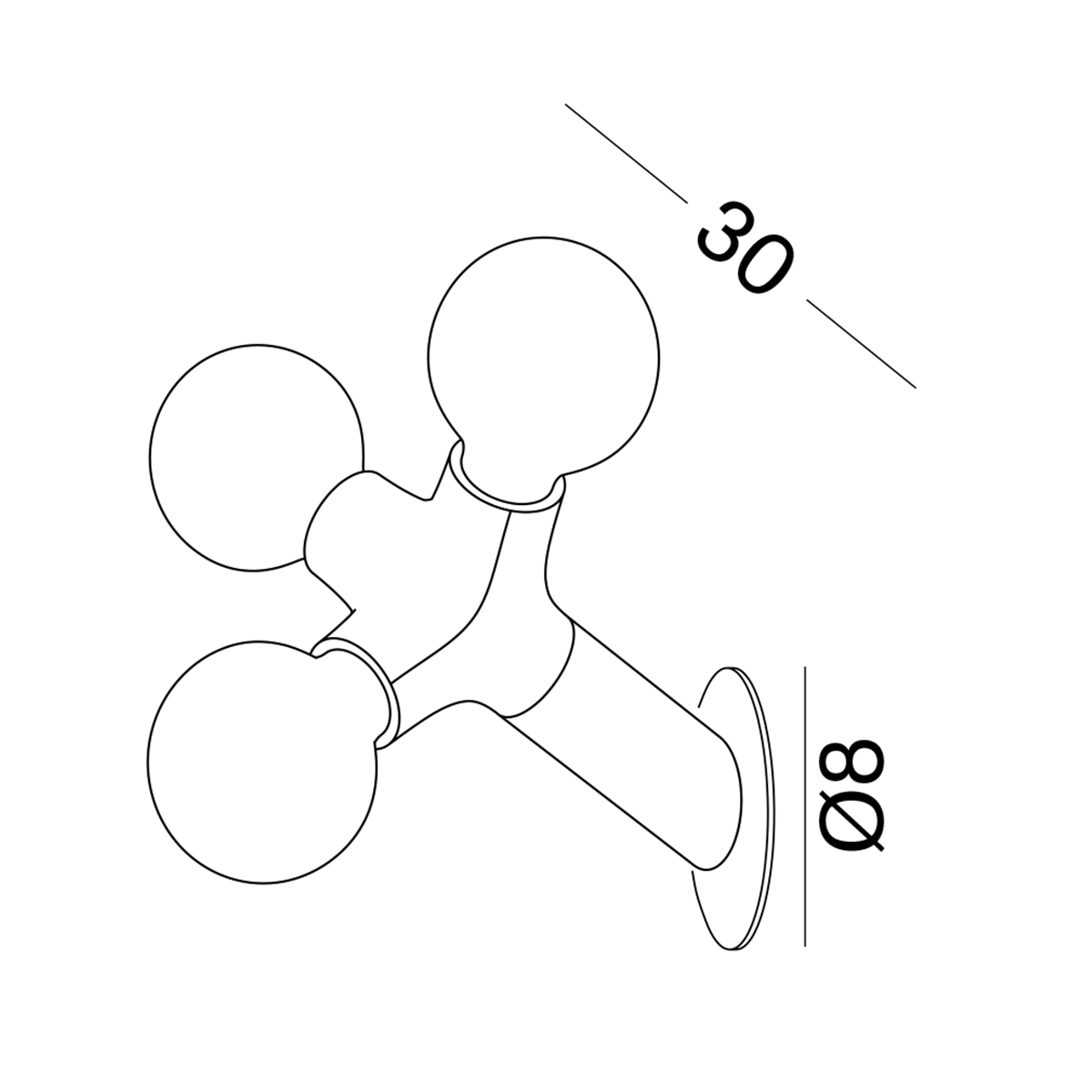 Next DNA Single 3 Wand-/ Deckenleuchte, Maßzeichnung (Leuchtmittel nicht inbegriffen, eine farbige Abdeckscheibe ist optional erhältlich)