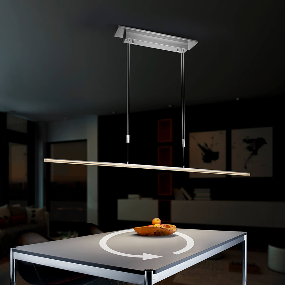 Bankamp Pendelleuchte mit 320° Drehmodul, klein (52 x 12 x 3 cm), Drehen des Tisches