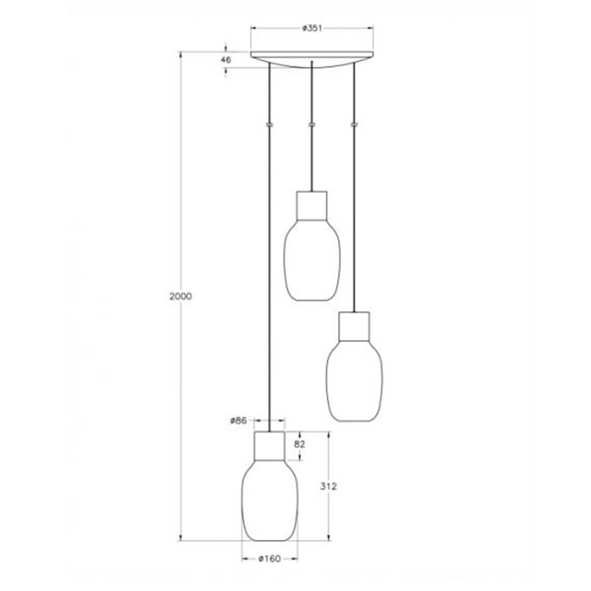 Fabas Luce Lapo LED Pendelleuchte, 3-flg., mit Rondell, Maßzeichnung