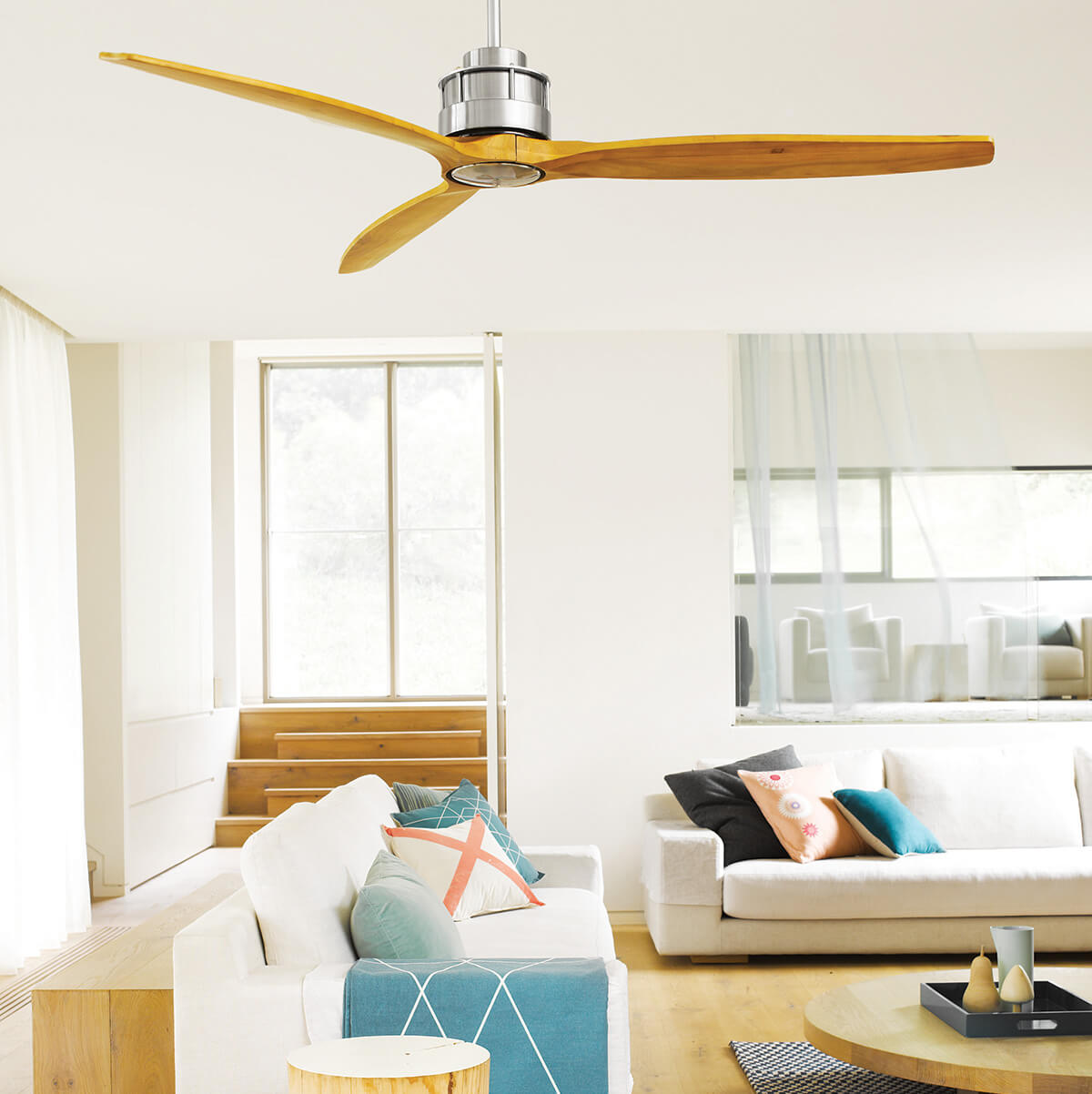 Beacon Lighting Lucci Air Airfusion Akmani Deckenventilator, Chrom gebürstet, Flügel: Echtholz