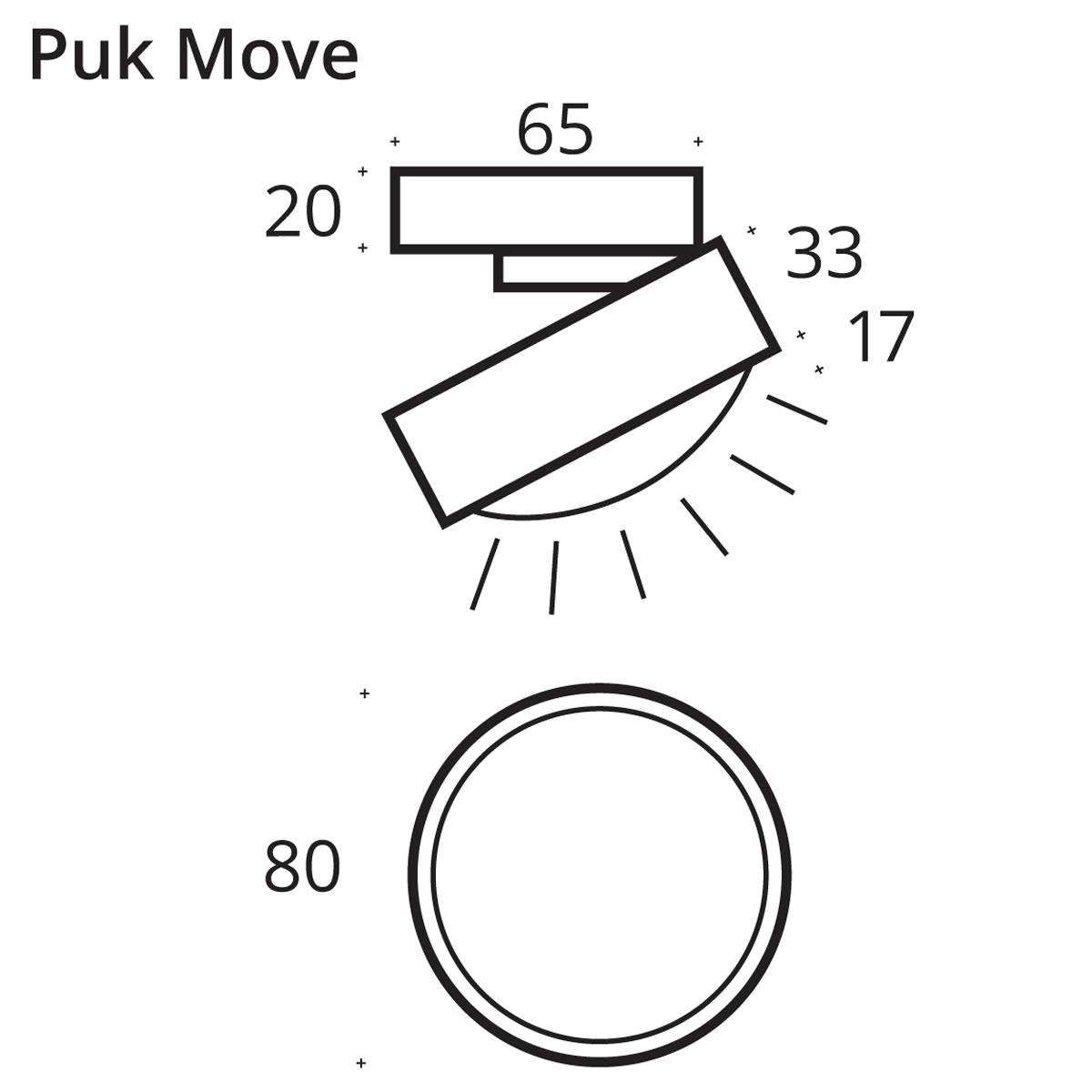 Top Light Puk Mini Move LED Deckenleuchte, Maßzeichnung