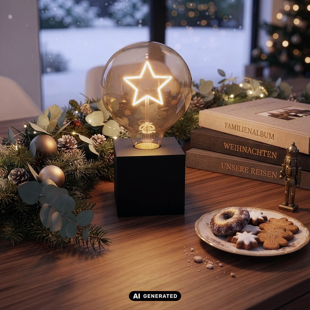 Cubic Tischleuchte mit Weihnachts-Leuchtmittel