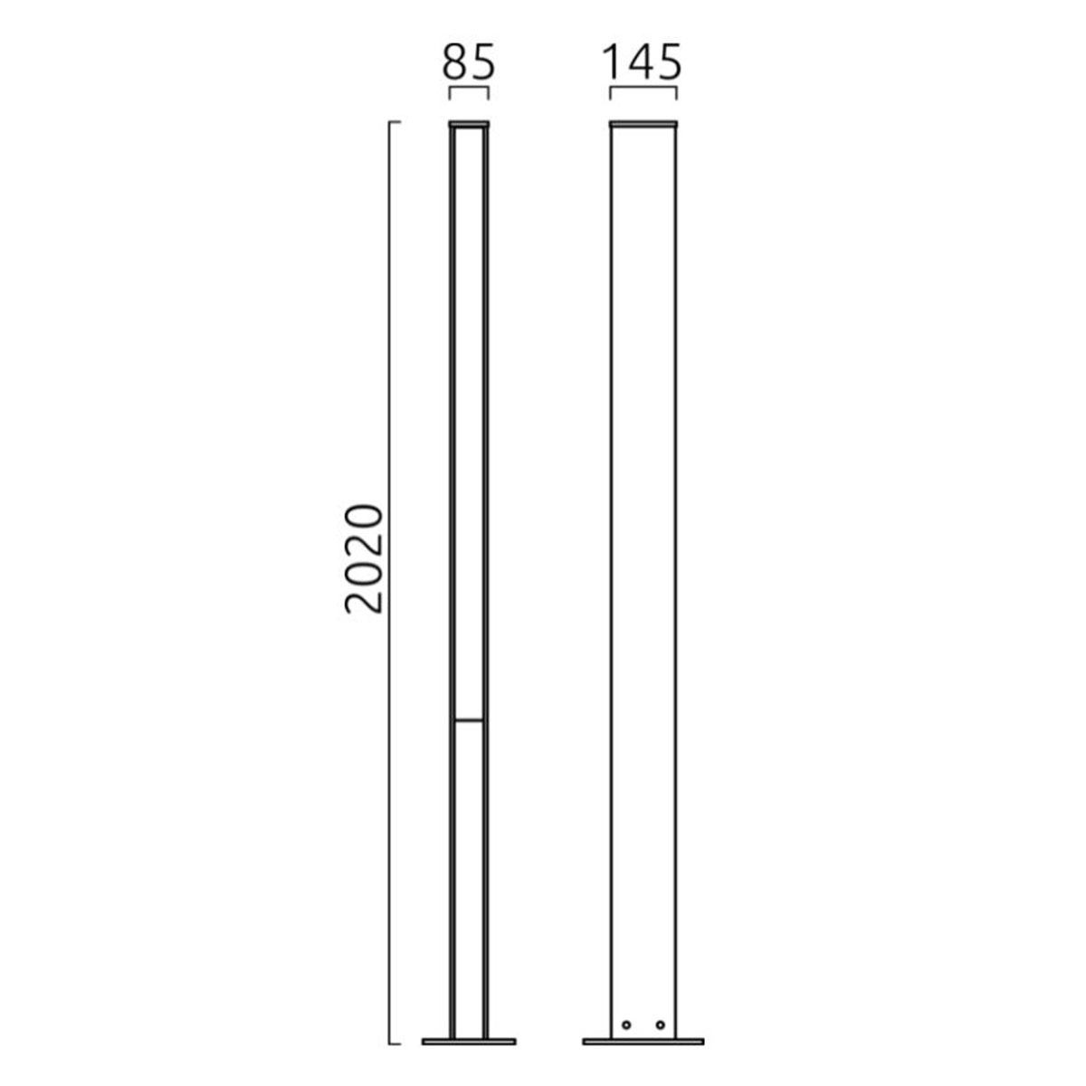 Helestra Tendo LED Pollerleuchte, Höhe: 202 cm, Maßzeichnung