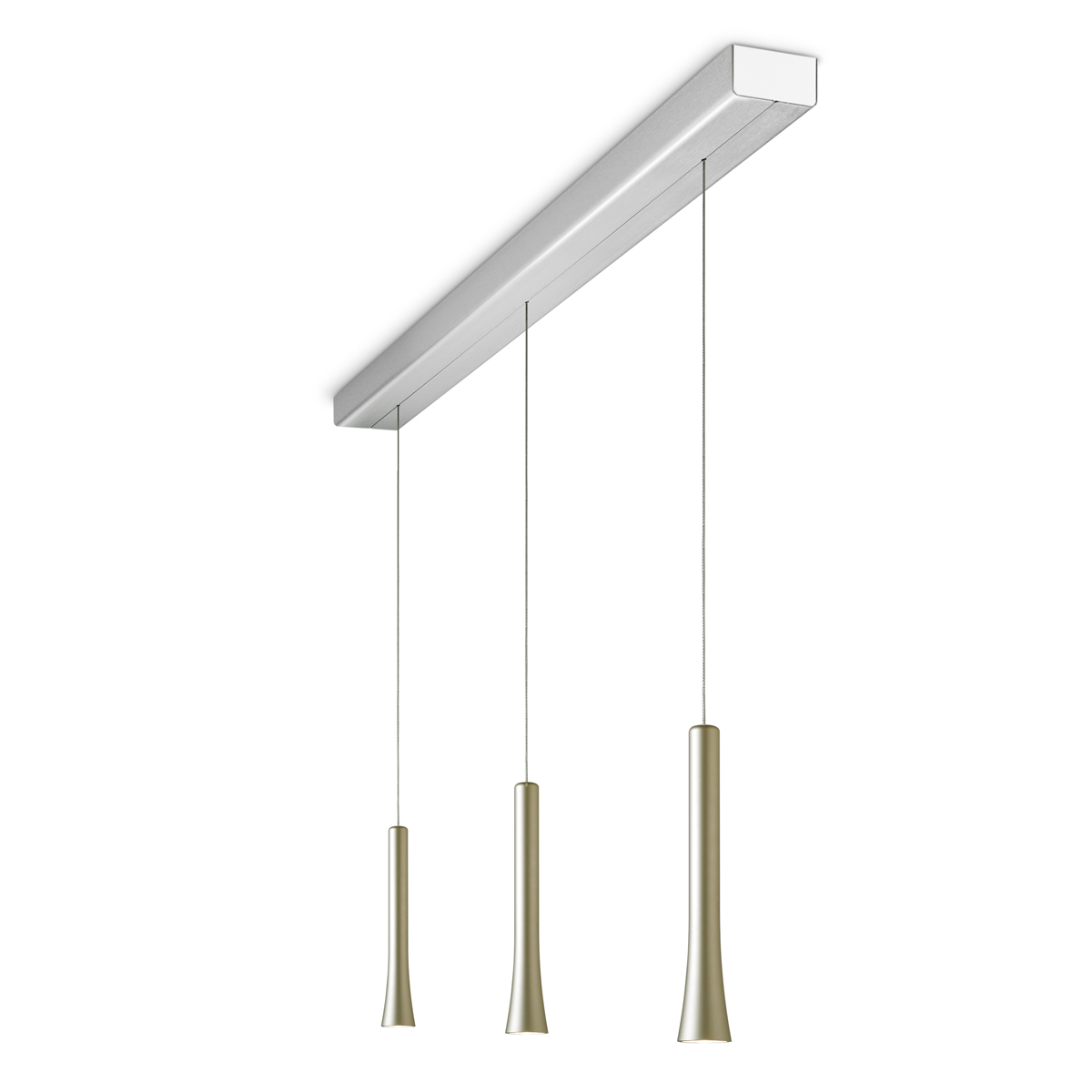 Oligo Rio LED Pendelleuchte, 3-flg., unsichtbare Höhenverstellung, Baldachin: Alu gebürstet, Pearl silver
