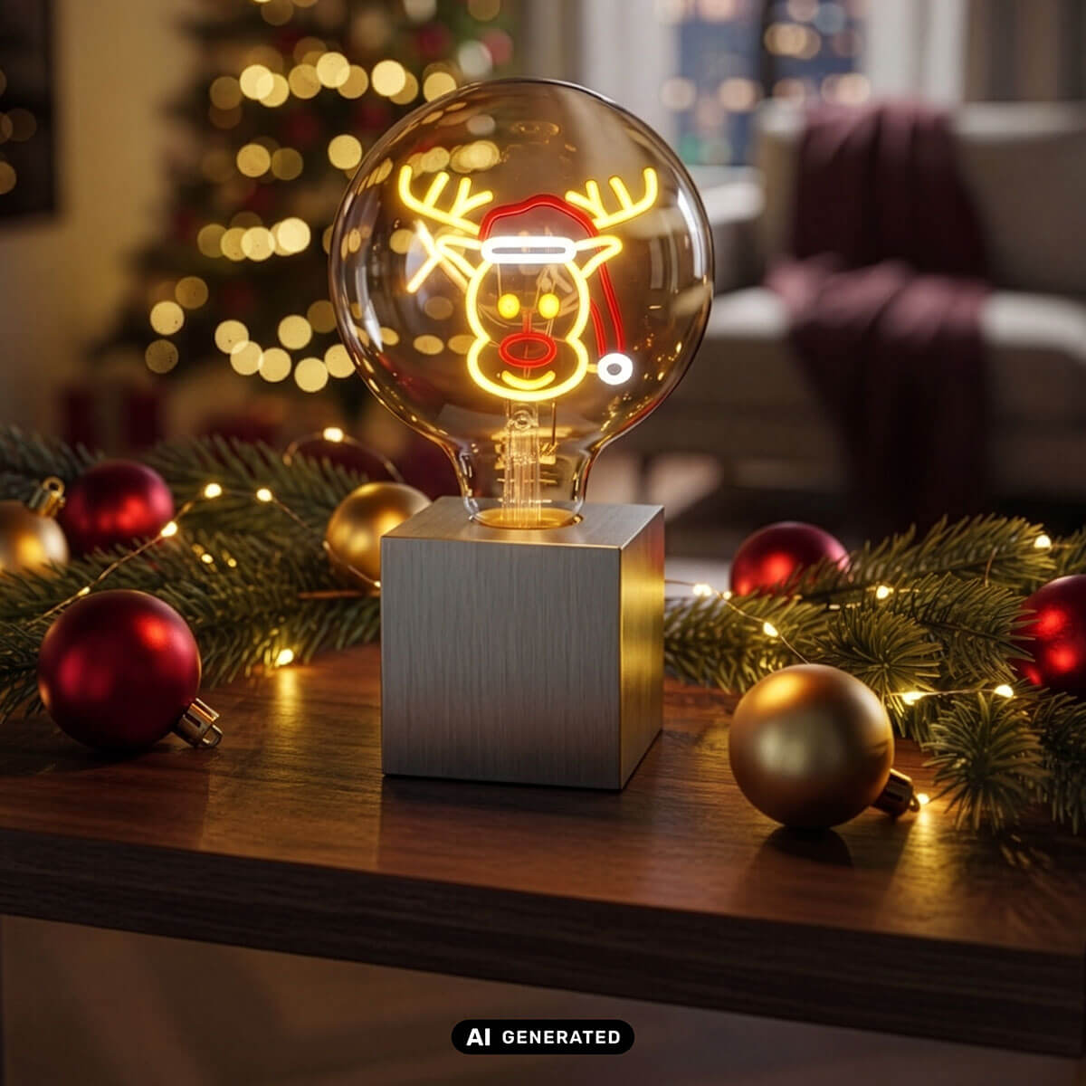 Cubic Tischleuchte mit Weihnachts-Leuchtmittel