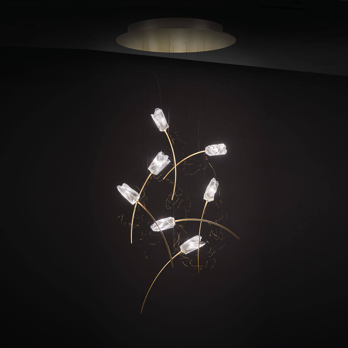 Slamp Tulip 7 Round LED Suspension, prisma / Messing