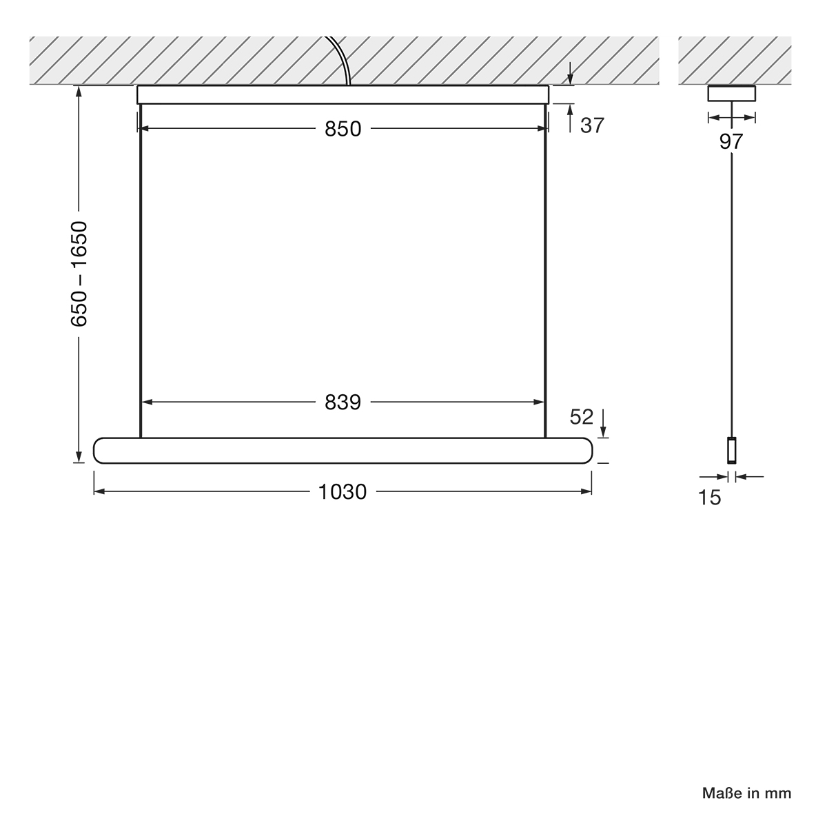 Occhio Mito volo 100 var up wide LED Pendelleuchte, Maßzeichnung
