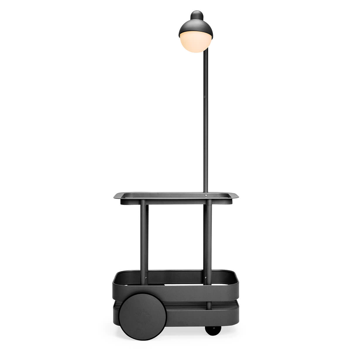 Fatboy Jolly Trolley LED Akkuleuchte & Bar-Trolley, anthrazit (eingeschaltet)