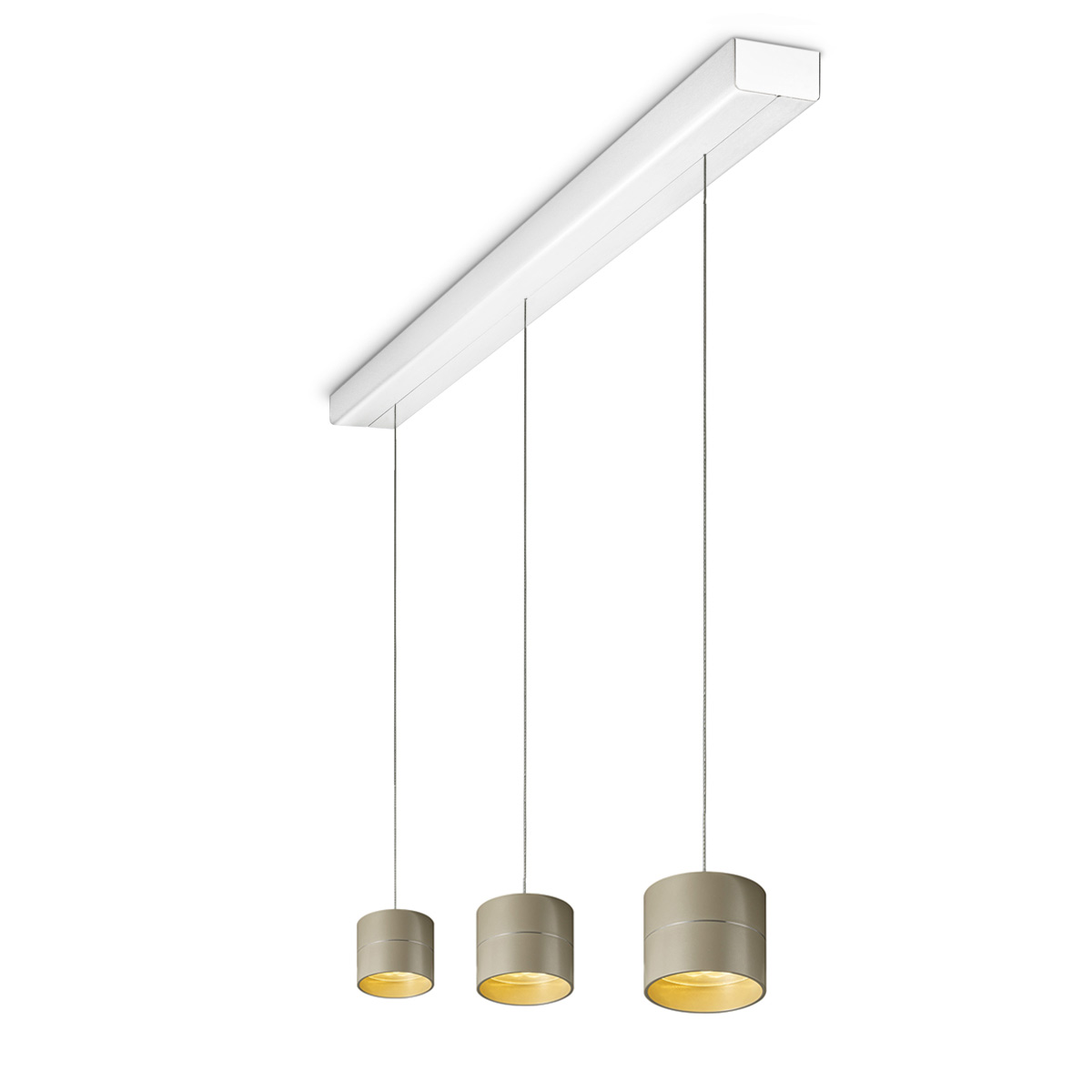 Oligo Tudor S LED Pendelleuchte, 3-flg., TW, unsichtbare Höhenverstellung, Baldachin: weiß matt, champagner