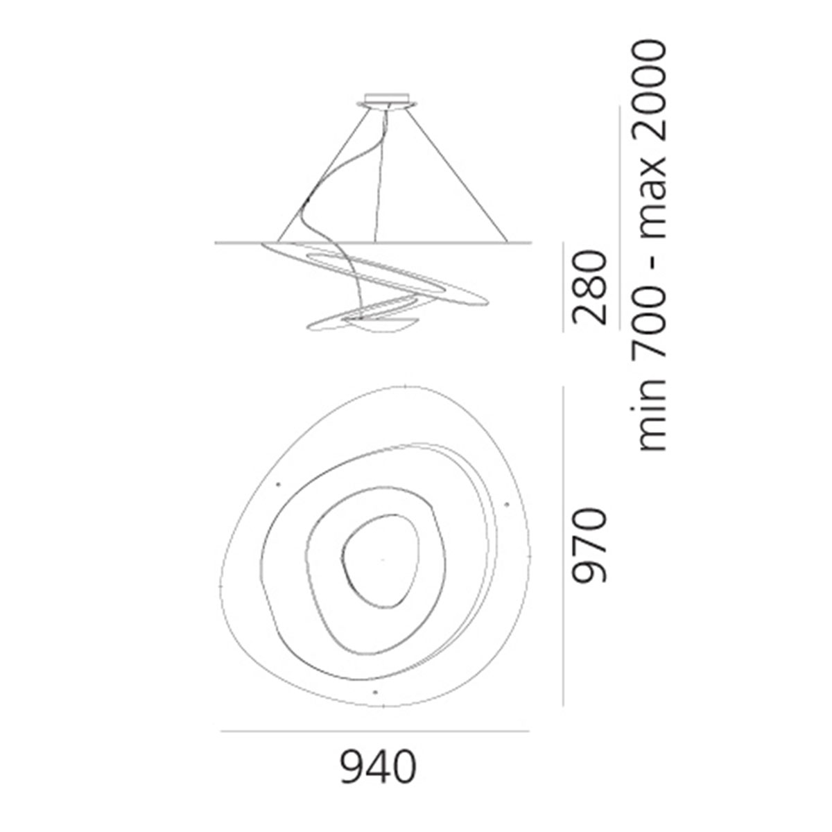 Artemide Design Pirce Sospensione LED, Maßzeichnung