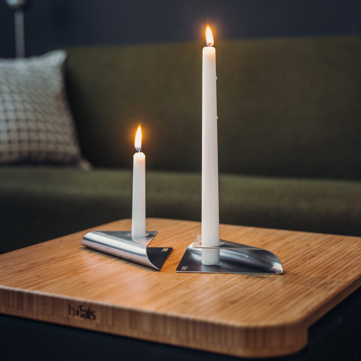 Höfats Square Candle Kerzenhalter, 2 Stück, Silber, mit Kerzen (nicht inbegriffen)