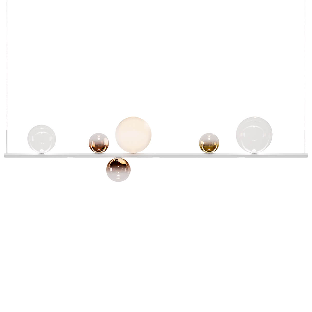 Lodes Random Stick LED Pendelleuchte, 6-flg., 2700 K, weiß / transparent, seidenweiß und Bromze glänzend