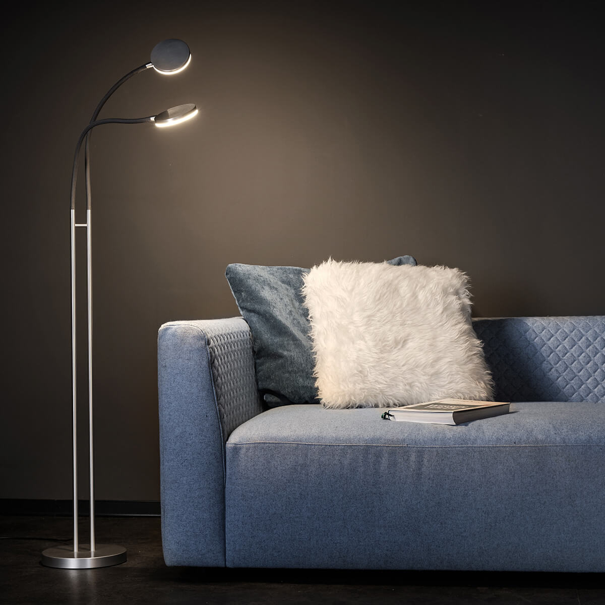 Holtkötter Flex Twin LED Stehleuchte, Aluminium matt / grau