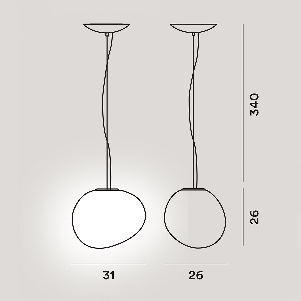 Foscarini Gregg Media Sospensione, Maßzeichnung mit Standardpendellänge