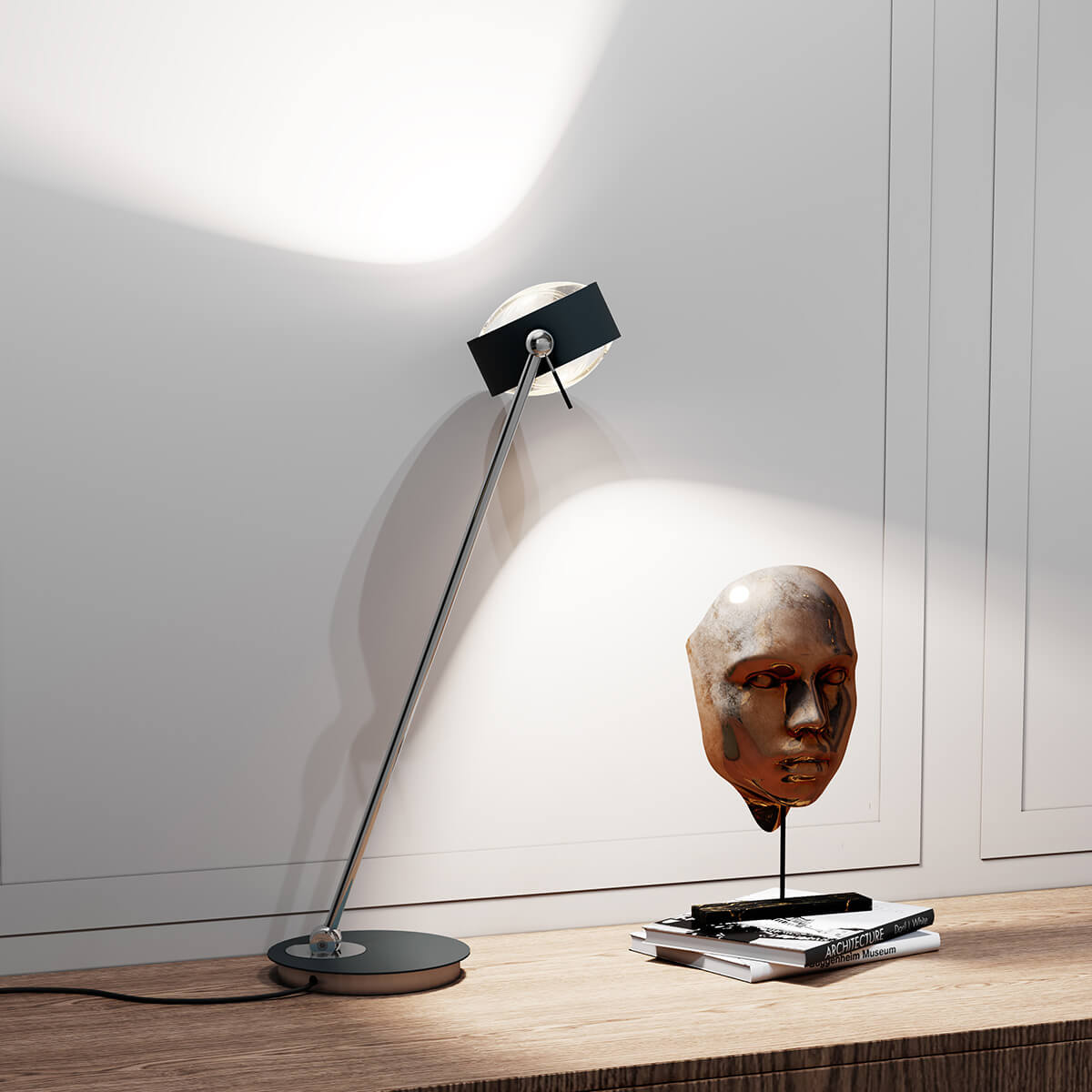 Top Light Puk Maxx Table Tischleuchte, 60 cm, schwarz matt / Chrom, mit Linse klar / Linse klar