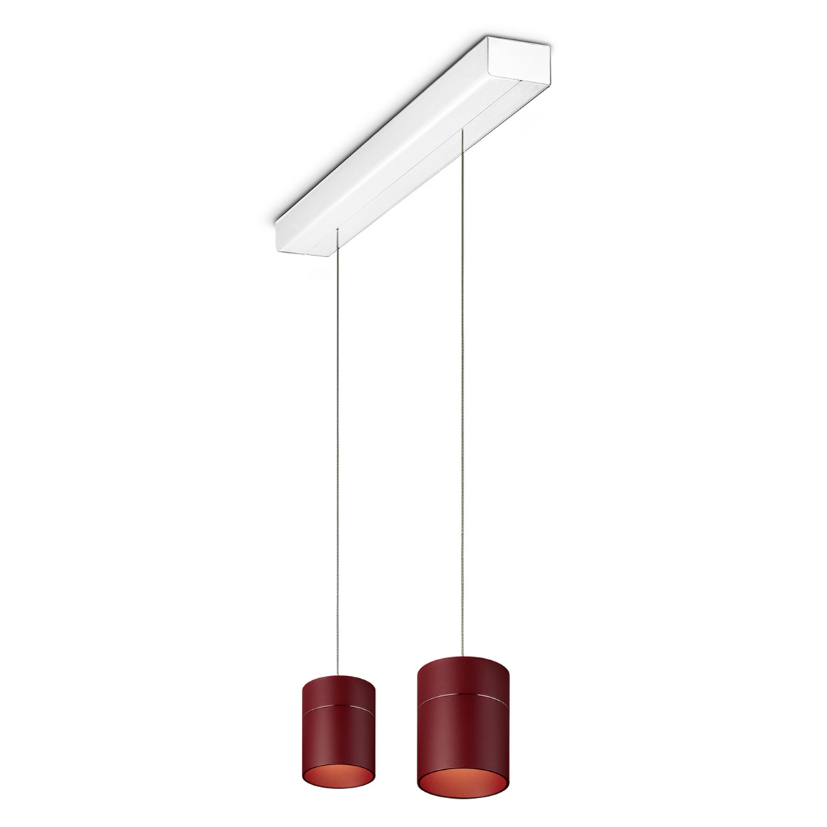 Oligo Tudor M LED Pendelleuchte, 2-flg., TW, unsichtbare Höhenverstellung, Baldachin: weiß matt, rot matt