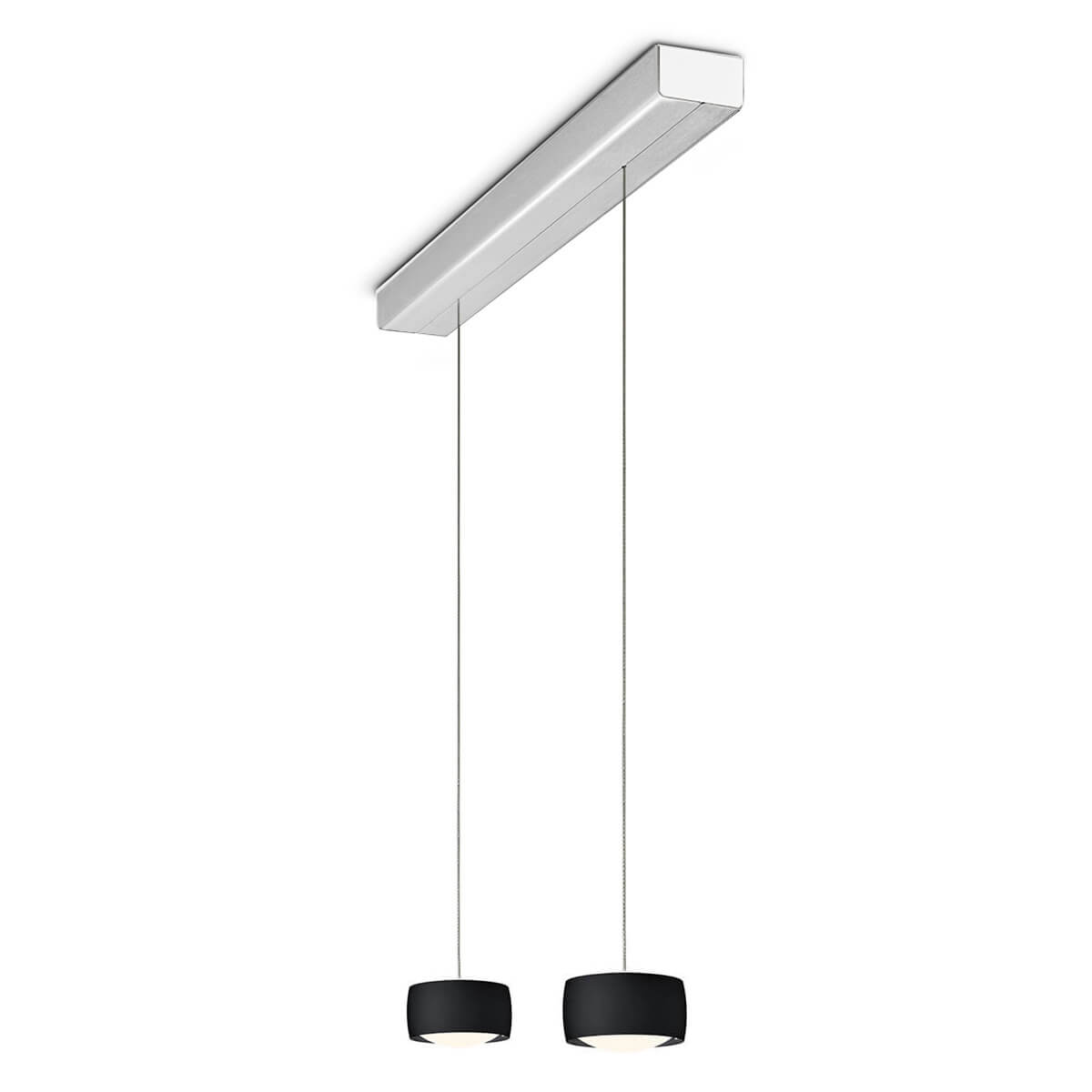 Oligo Grace LED Pendelleuchte, 2-flg., TW, unsichtbare Höhenverstellung, Baldachin: Alu gebürstet, schwarz matt