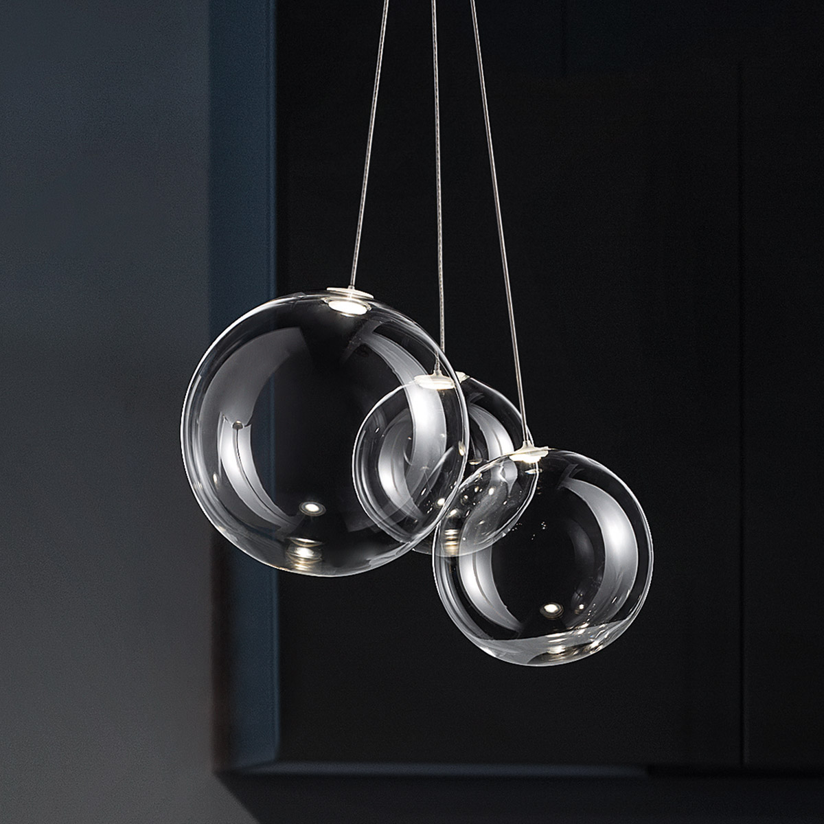 Lodes Random LED Pendelleuchte, 3-flg., Chrom - Glas