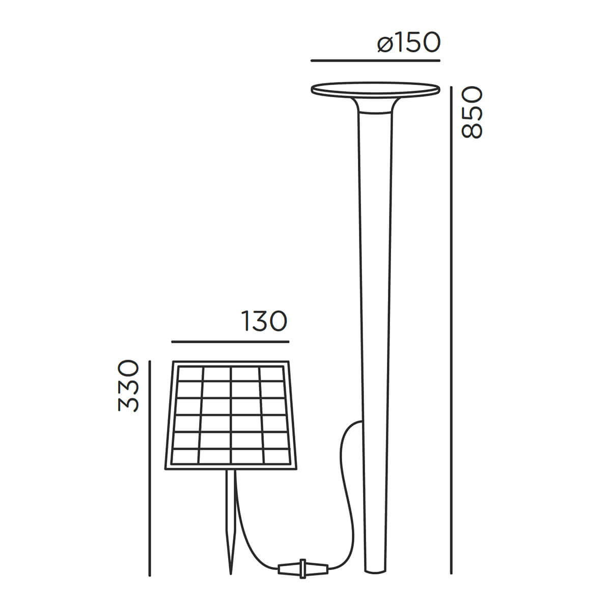 IP44.DE Lix spike solar LED Solarleuchte mit Erdspieß, Maßzeichnung