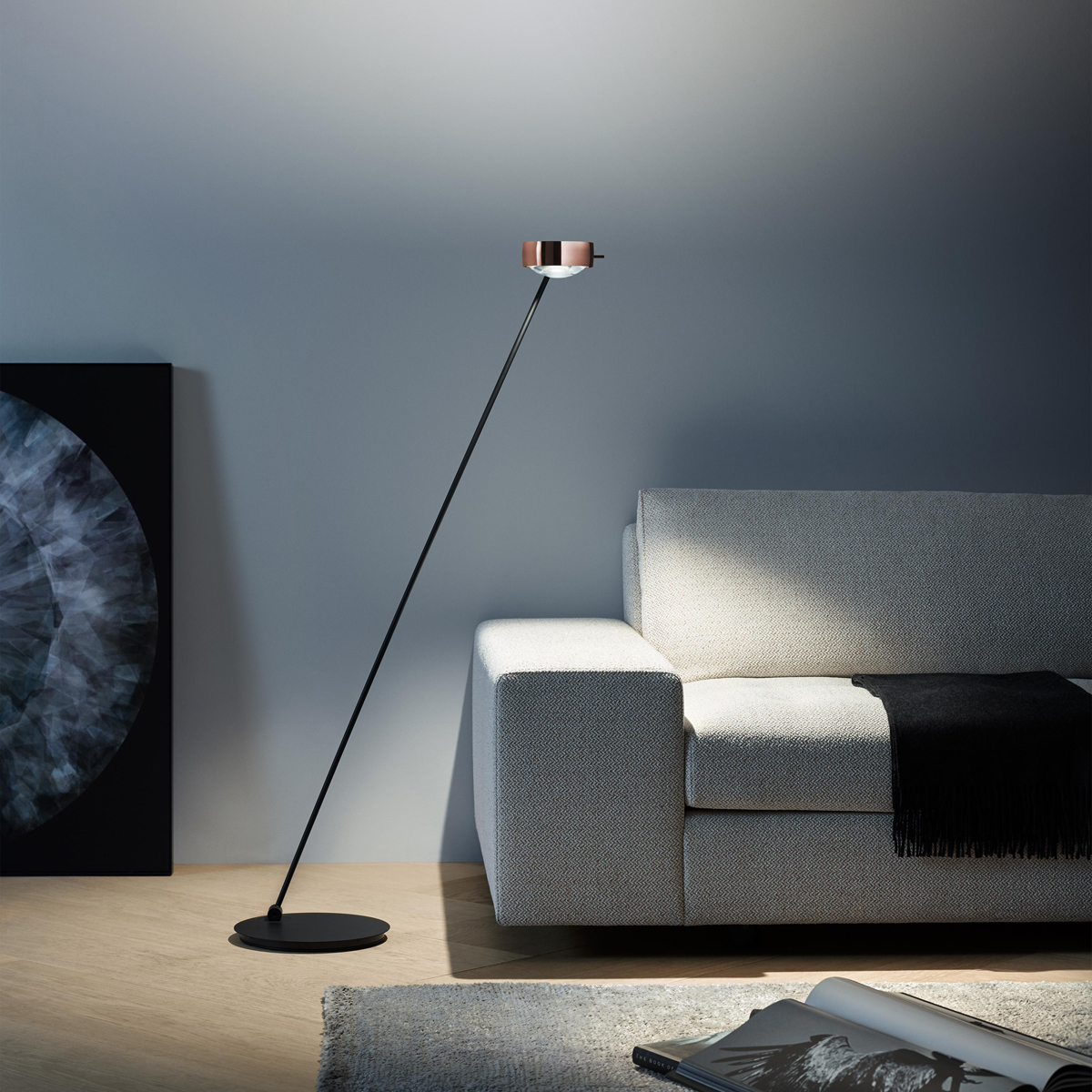 Occhio Sento E lettura LED Leseleuchte, 125 cm, 2700 K, Ausrichtung: rechts vom Objekt, Roségold / schwarz matt