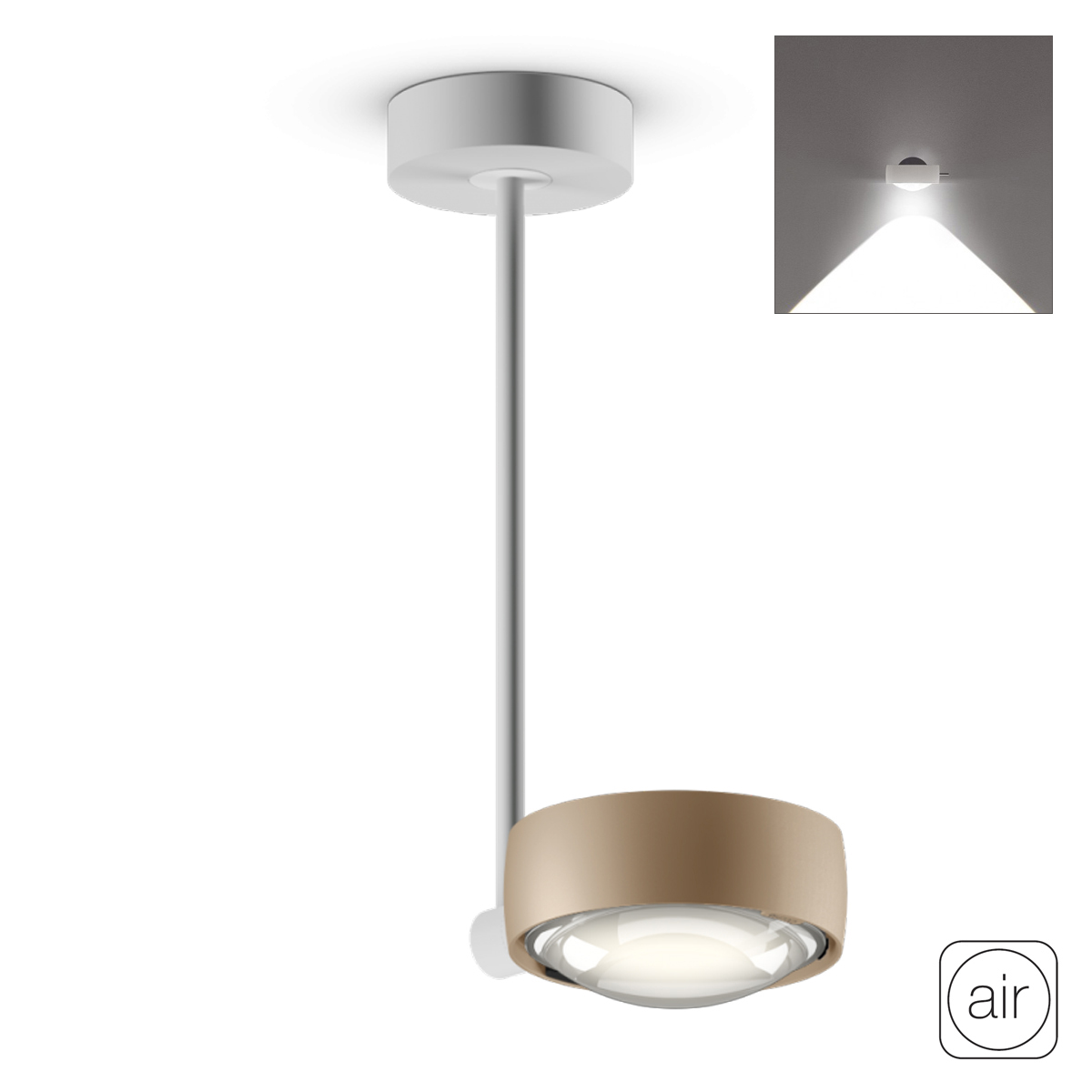 Occhio Sento C faro up "air" LED Deckenleuchte, 2700 K, 30 cm, gold matt / weiß matt