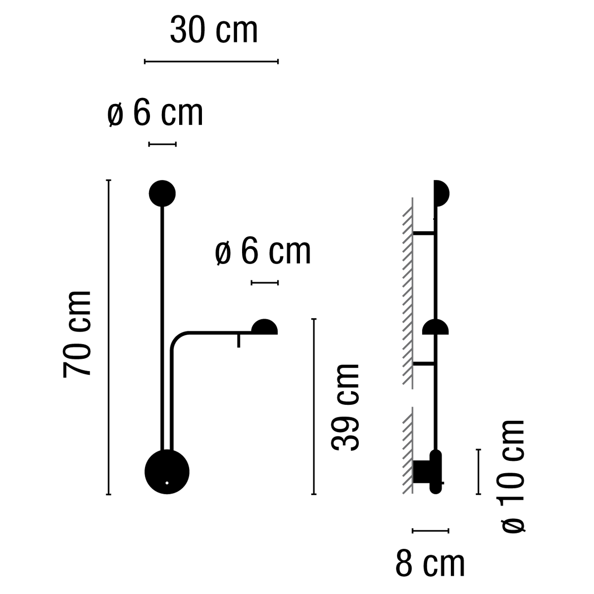Vibia Pin 1686 LED Wandleuchte, Maßzeichnung