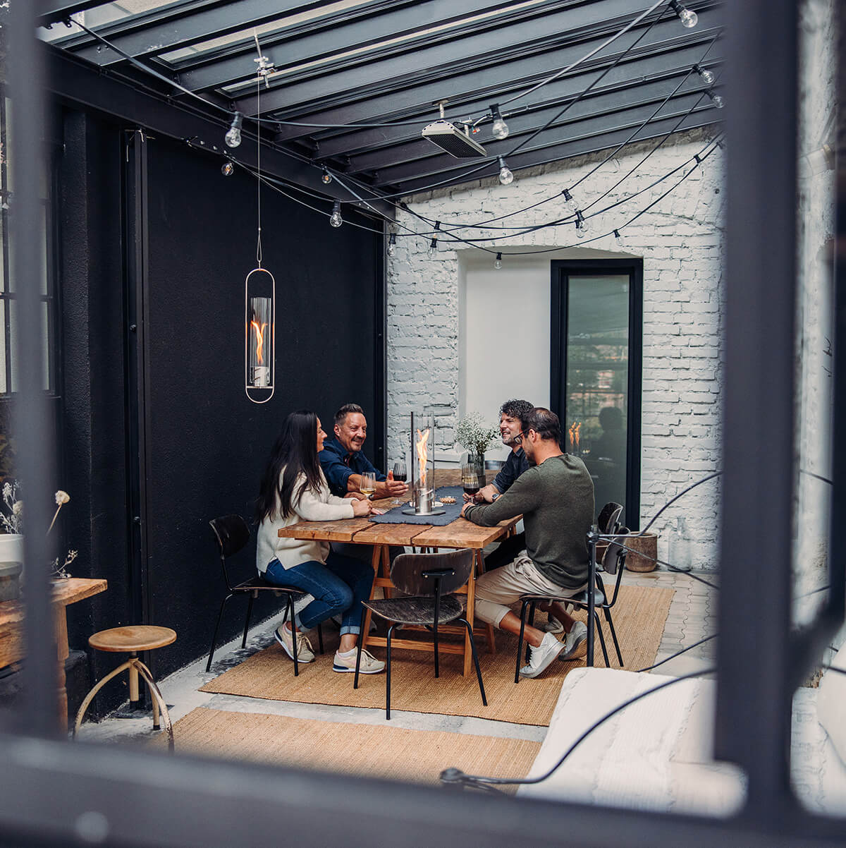 Höfats Spin 1200 Hängesystem, Silber, mit dem höfats Spin 1200 Tischfeuer & Windlicht (separat erhältlich)