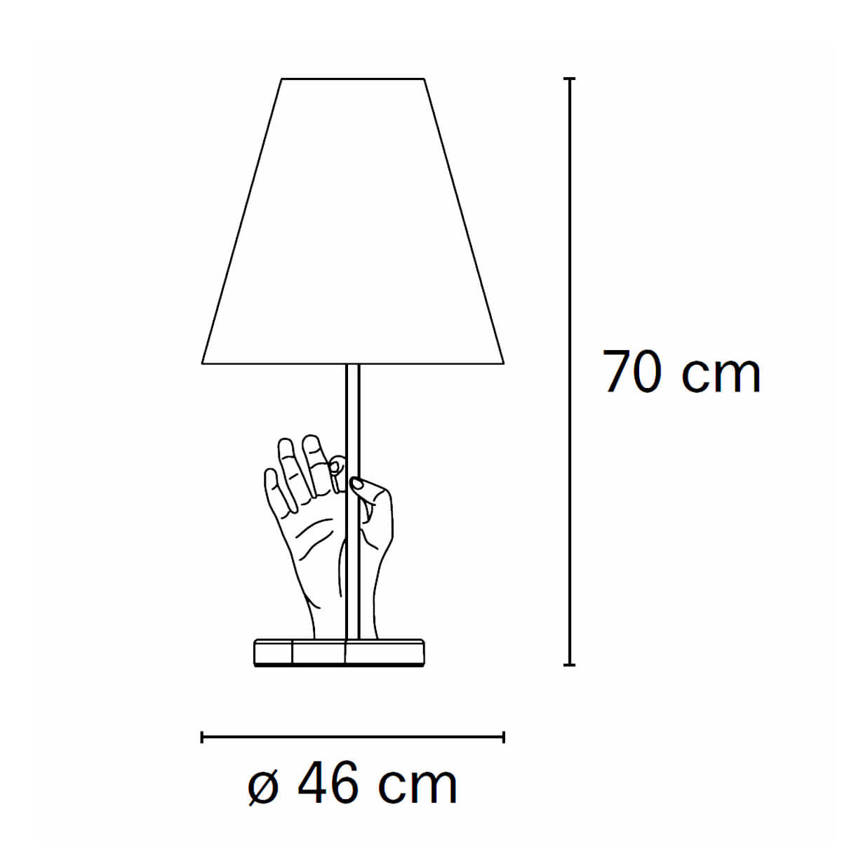 Fontana Arte Mano Tischleuchte, Maßzeichnung