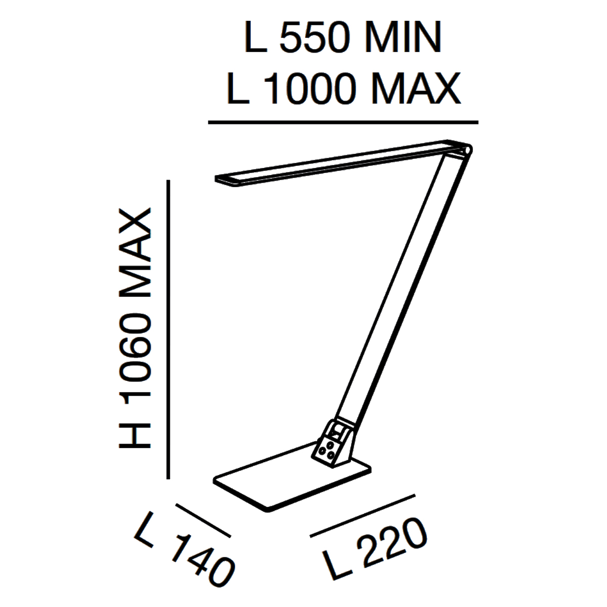 Fabas Luce Wasp LED Tischleuchte, Maßzeichnung