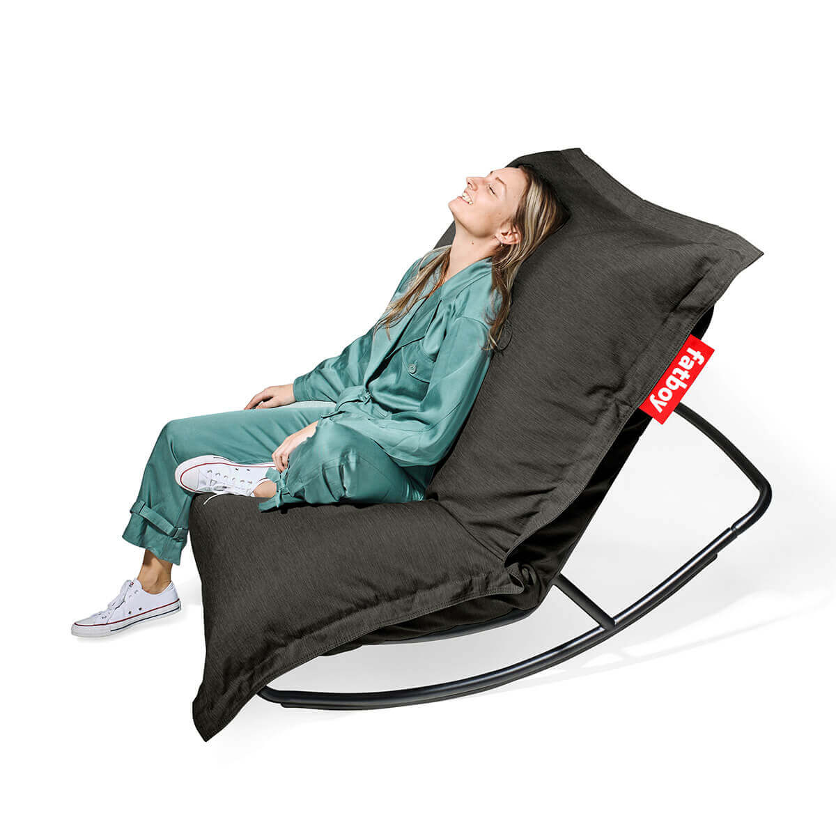 Fatboy Rock 'n Roll Schaukelstuhl & Original Outdoor Sitzsack, Sitzsack: Thunder grey (dunkelgrau)