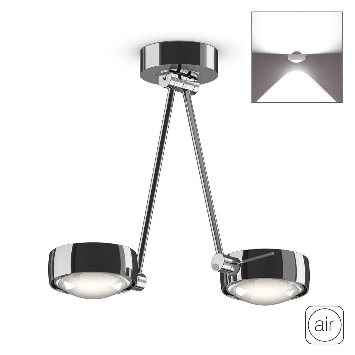 Occhio Sento E soffitto due up "air" LED Deckenleuchte, 30 cm, 2700 K, Chrom