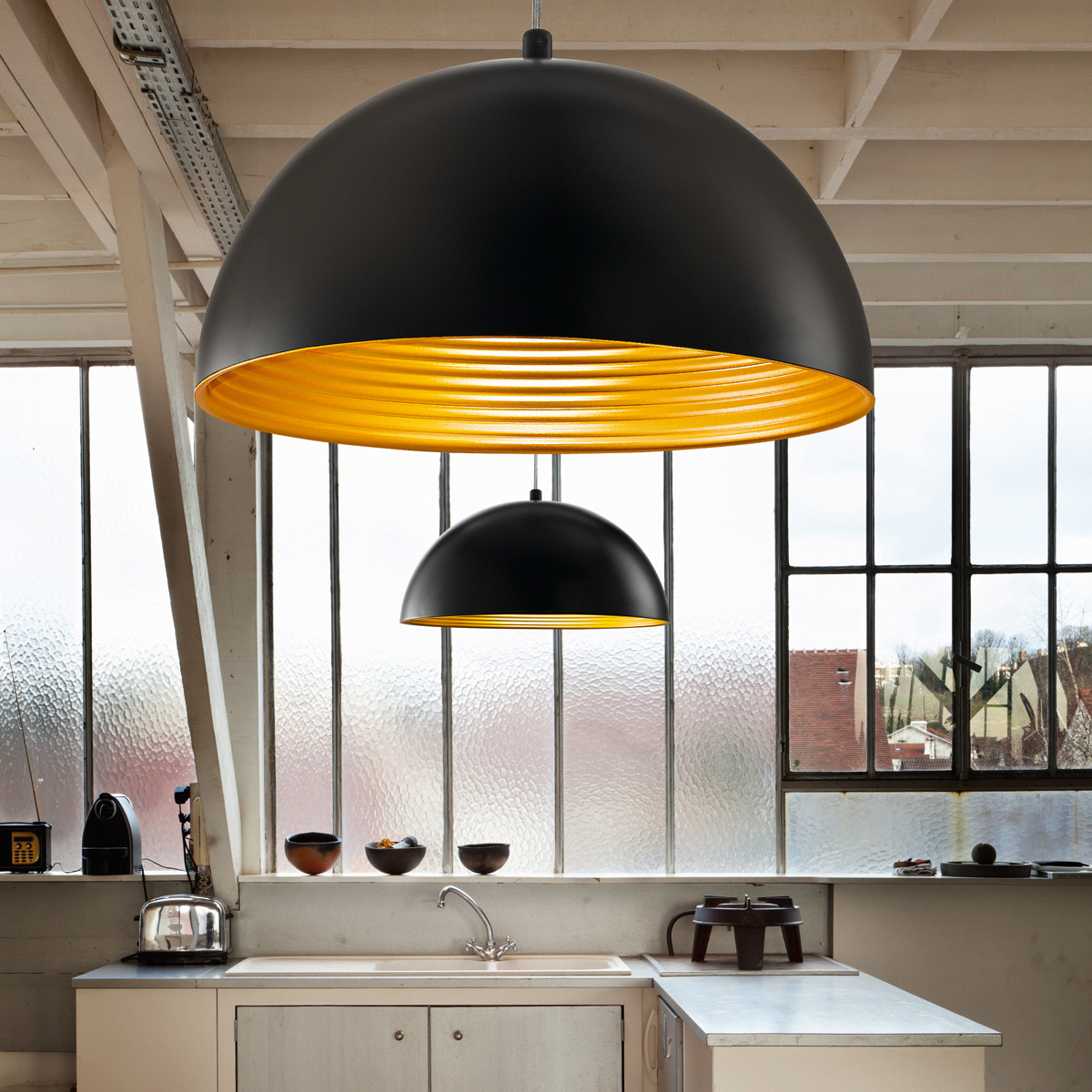 Fabas Luce Dingle Pendelleuchte, schwarz / Gold