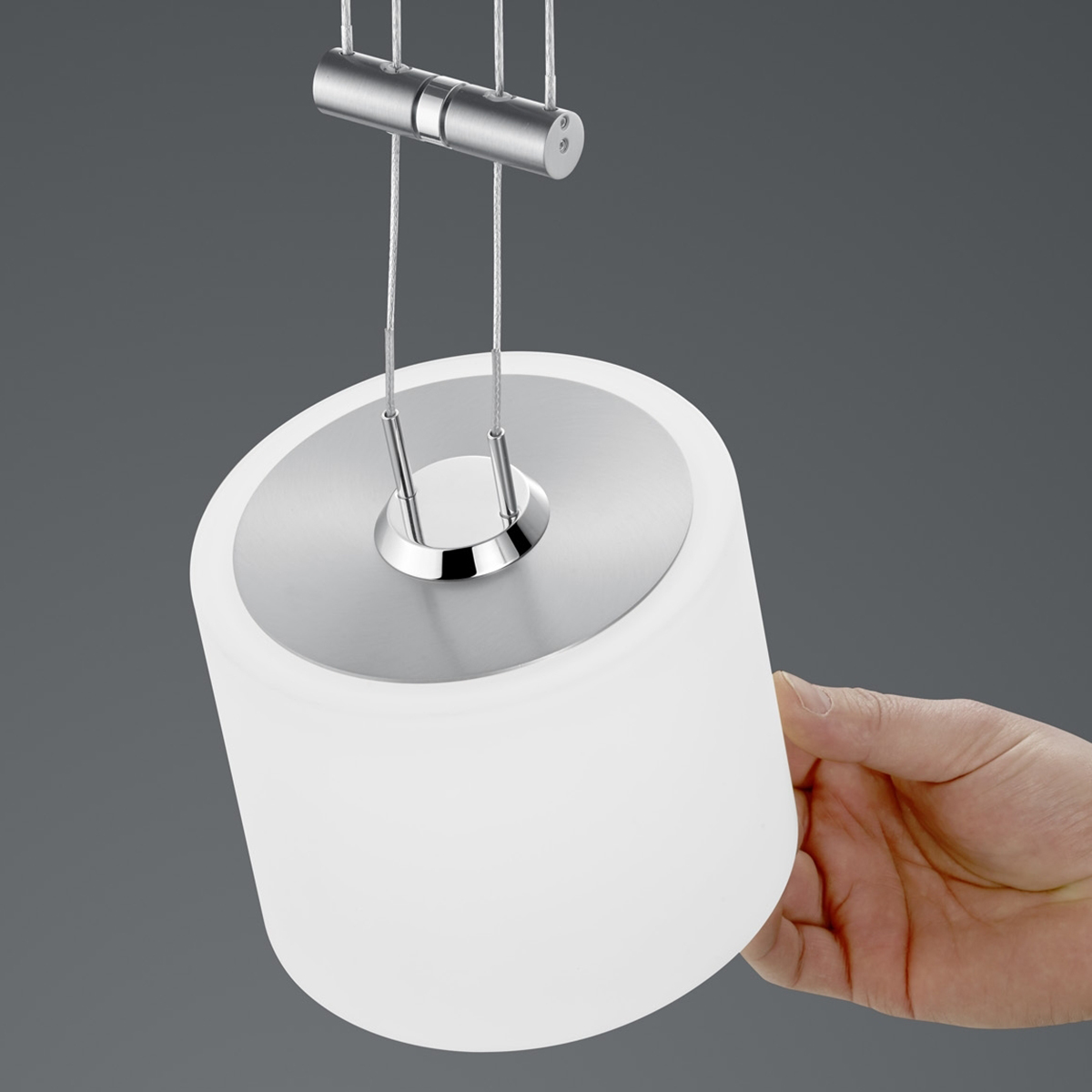 Bankmap Grazia LED Pendelleuchte, 3-flg., mit Rondell, Nickel matt / Chrom, Vertical-dim-Funktion