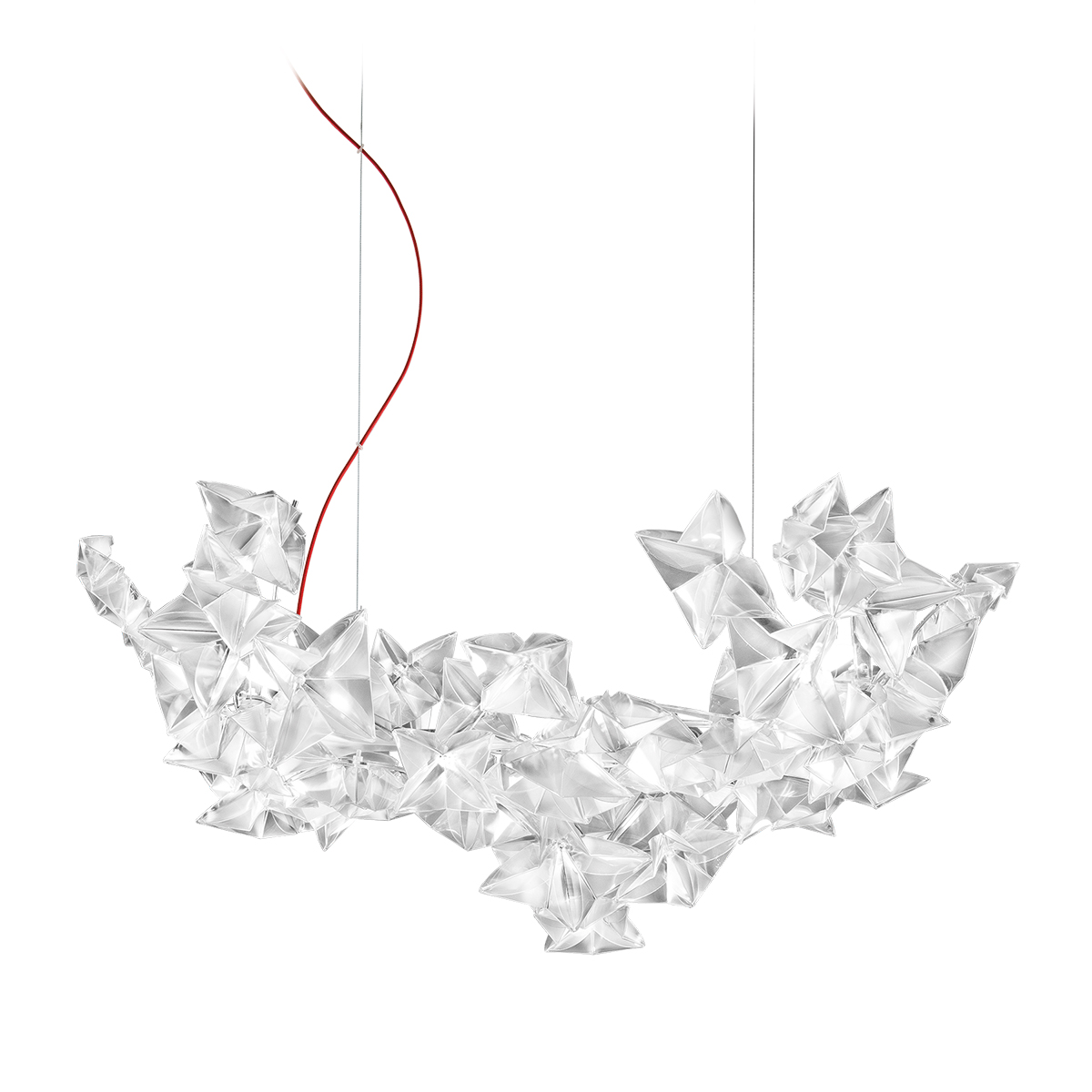 Slamp Hanami Suspension Small, prisma, Textilkabel: rot