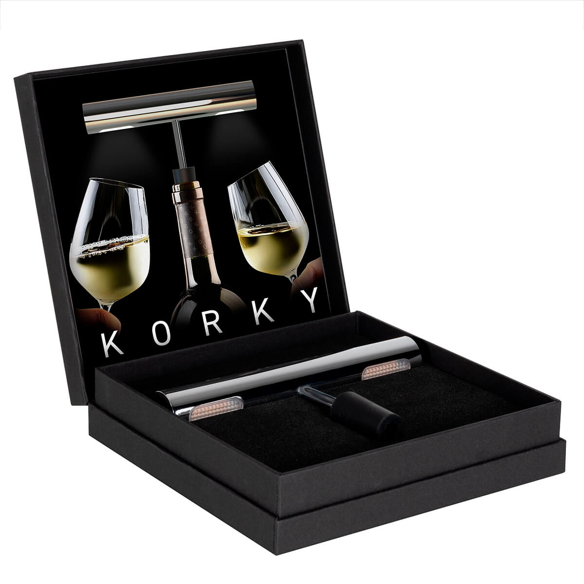 Sompex Korky LED Akkuleuchte & Flaschenaufsatz, Silber, mit Geschenkverpackung