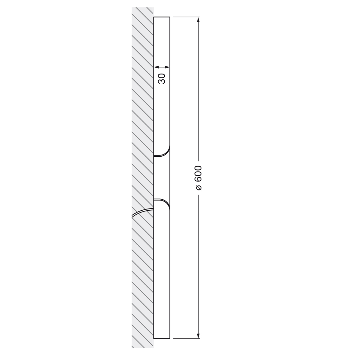 Occhio Mito soffitto 60 up wide LED Wandleuchte, Maßzeichnung