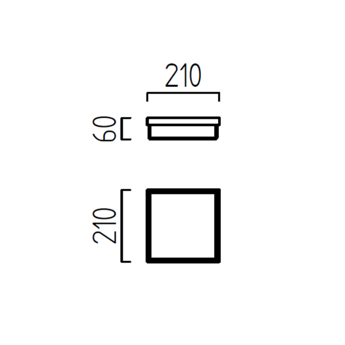 Helestra Cosi LED Deckenleuchte, mit Casambi-Modul, 21 x 21 cm, Maßzeichnung