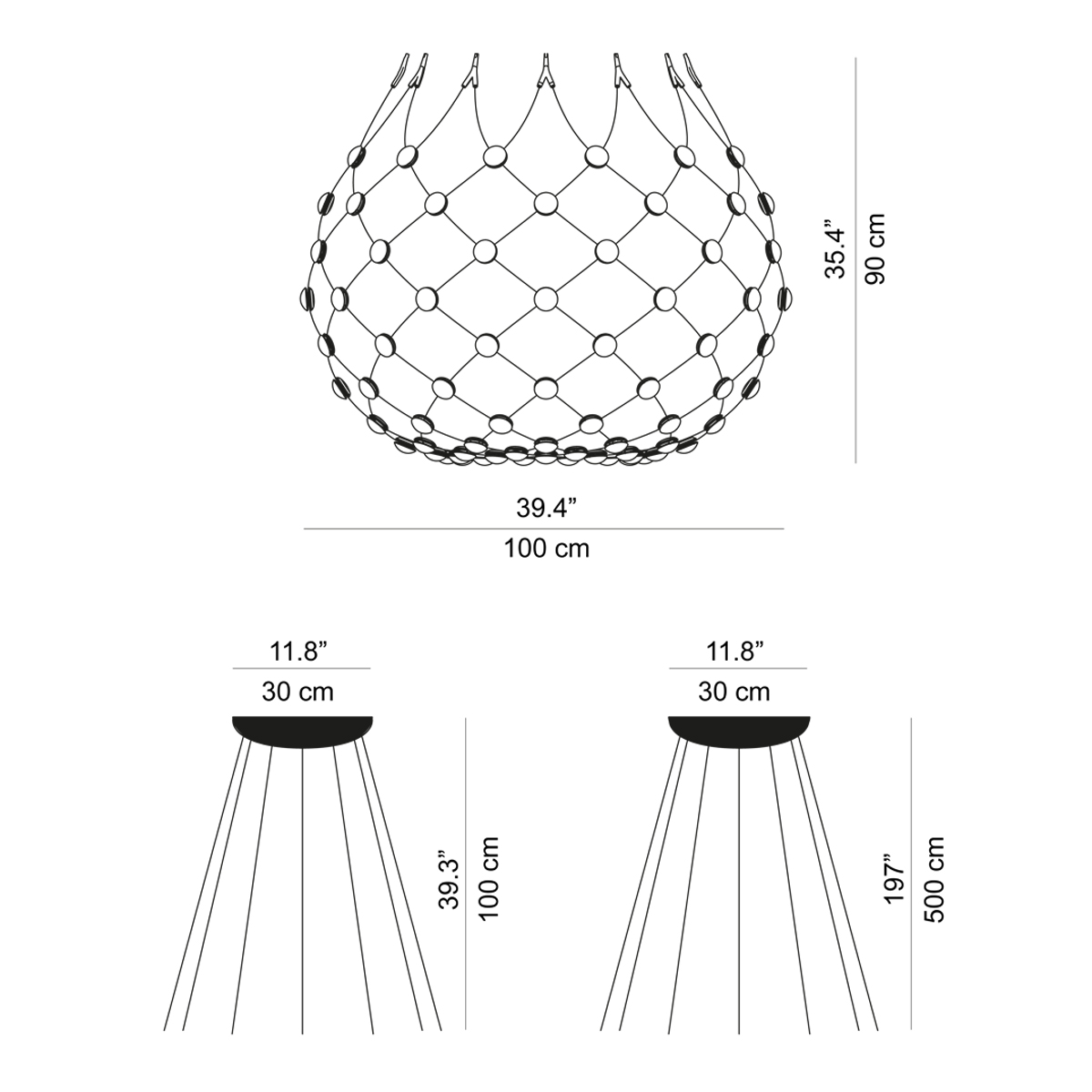Luceplan Mesh Wireless LED Sospensione, Ø: 100 cm, Maßzeichnung