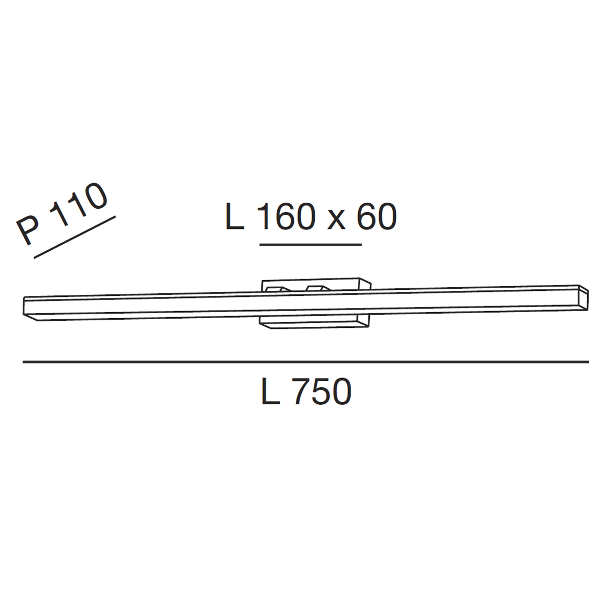 Fabas Luce Nala LED Wandleuchte, Länge: 75 cm, Maßzeichnung