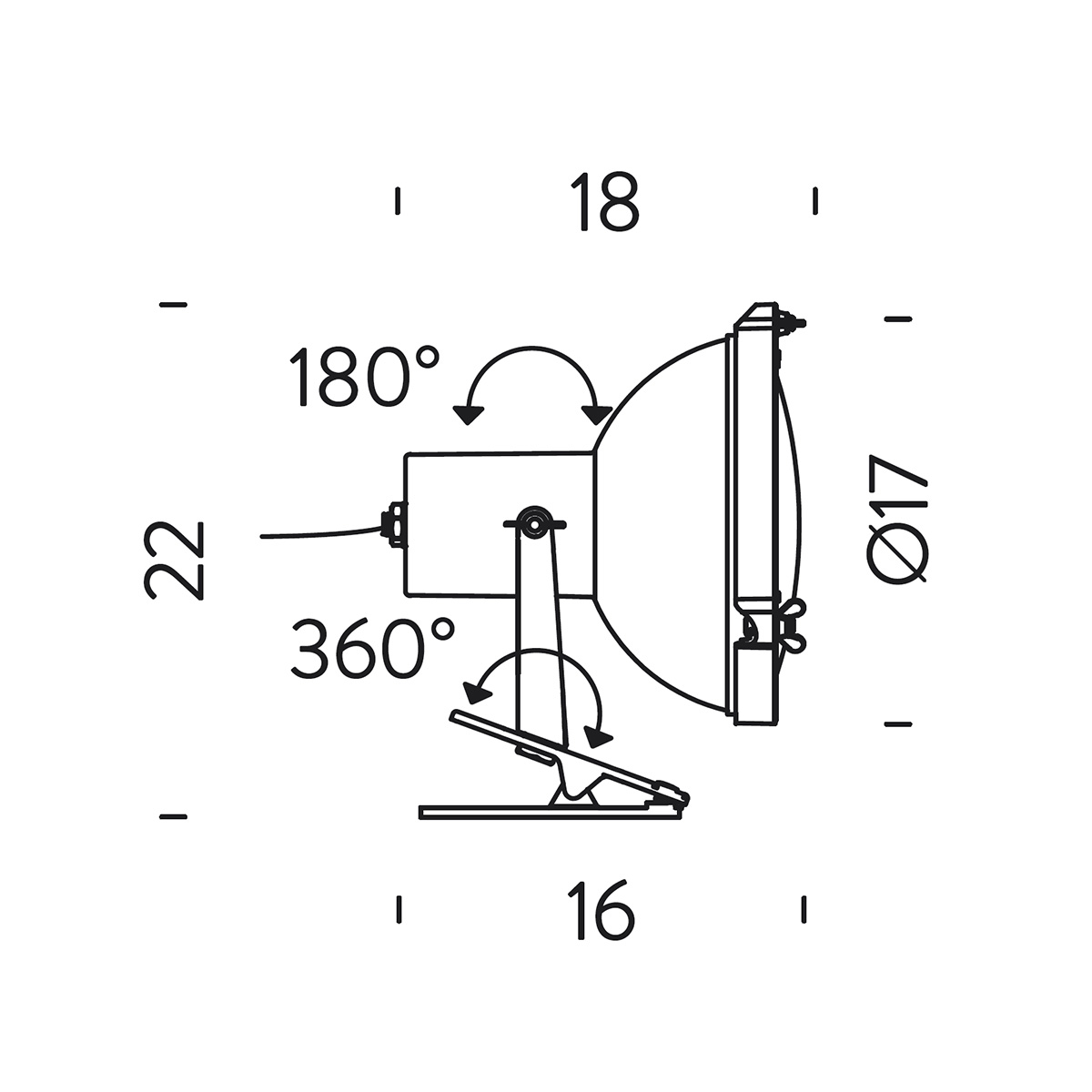 Nemo Projecteur 165 Clip / Pinza, Maßzeichnung