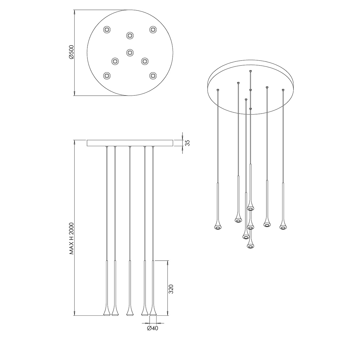 Susa LED Pendelleuchte, mit Rondell