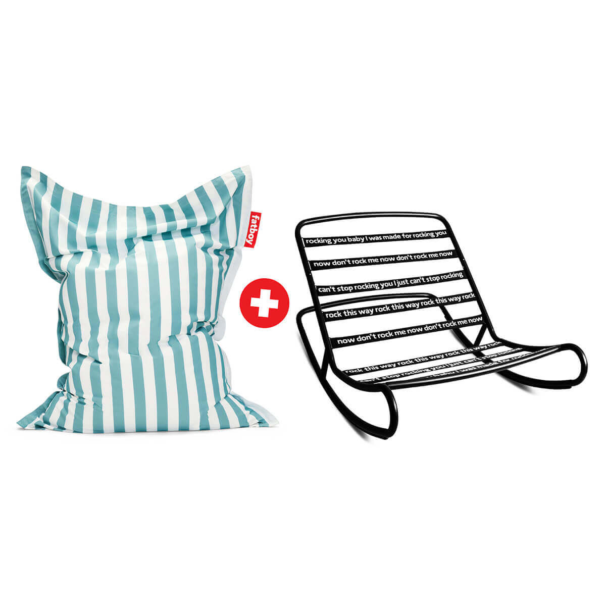 Fatboy Rock 'n Roll Schaukelstuhl & Original Outdoor Sitzsack, Sitzsack: Stripe Azur