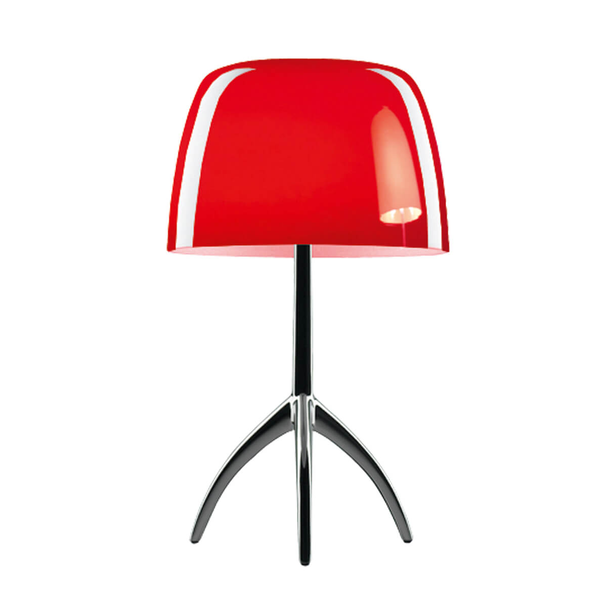 Foscarini Lumiere Grande Tavolo, mit Dimmer, schwarzchrom / rot (eingeschaltet)