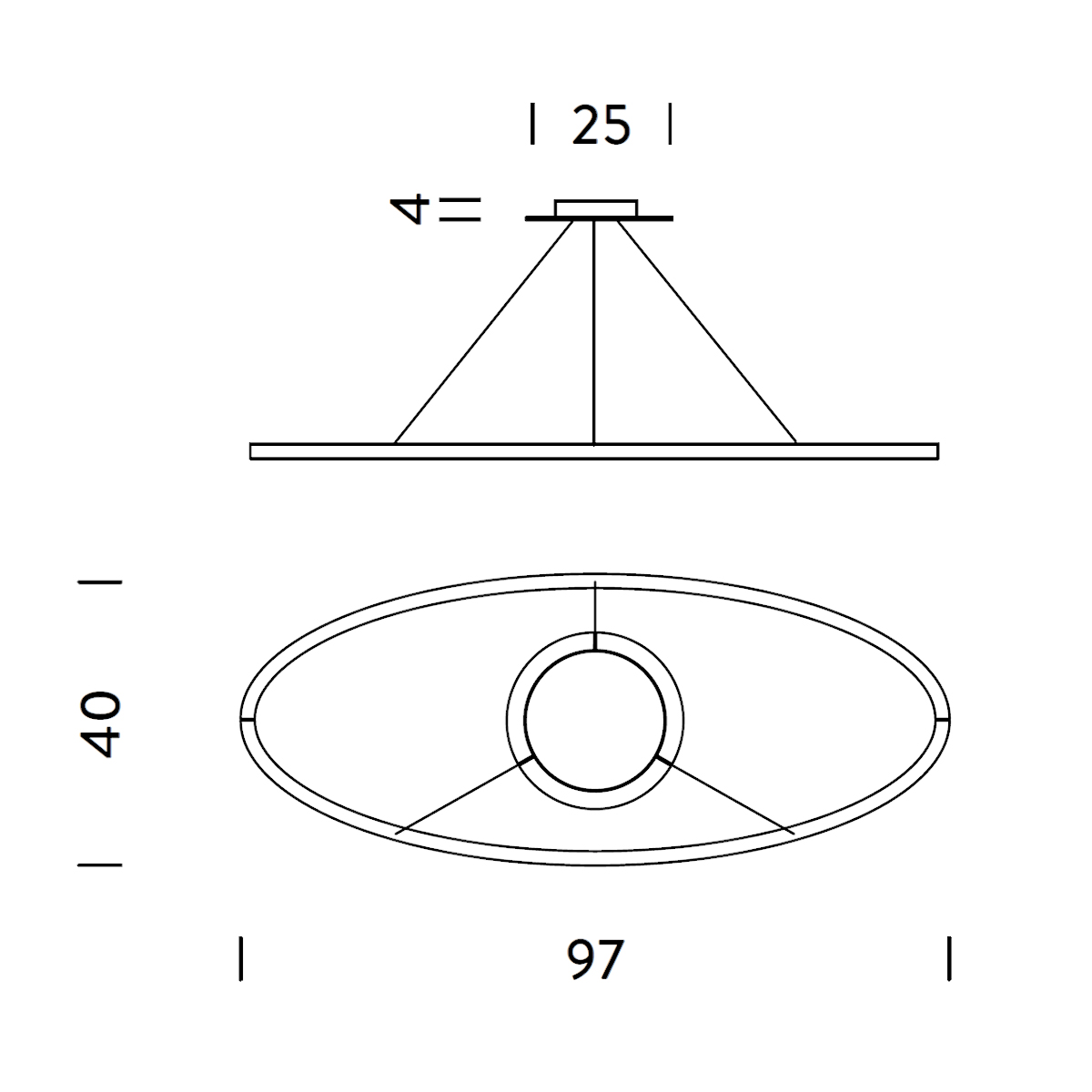 Nemo Ellisse Minor Uplight Sospensione, Maßzeichnung