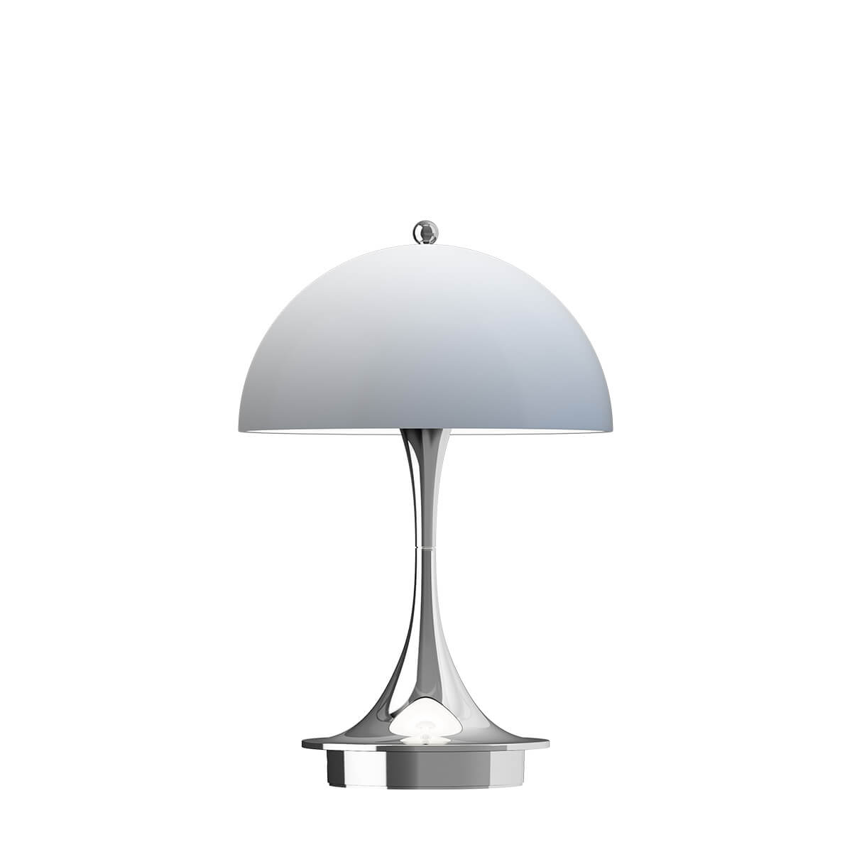 Louis Poulsen Panthella 160 Portable V3 LED Akkuleuchte, opal grau / Chrom – Design by Verner Panton