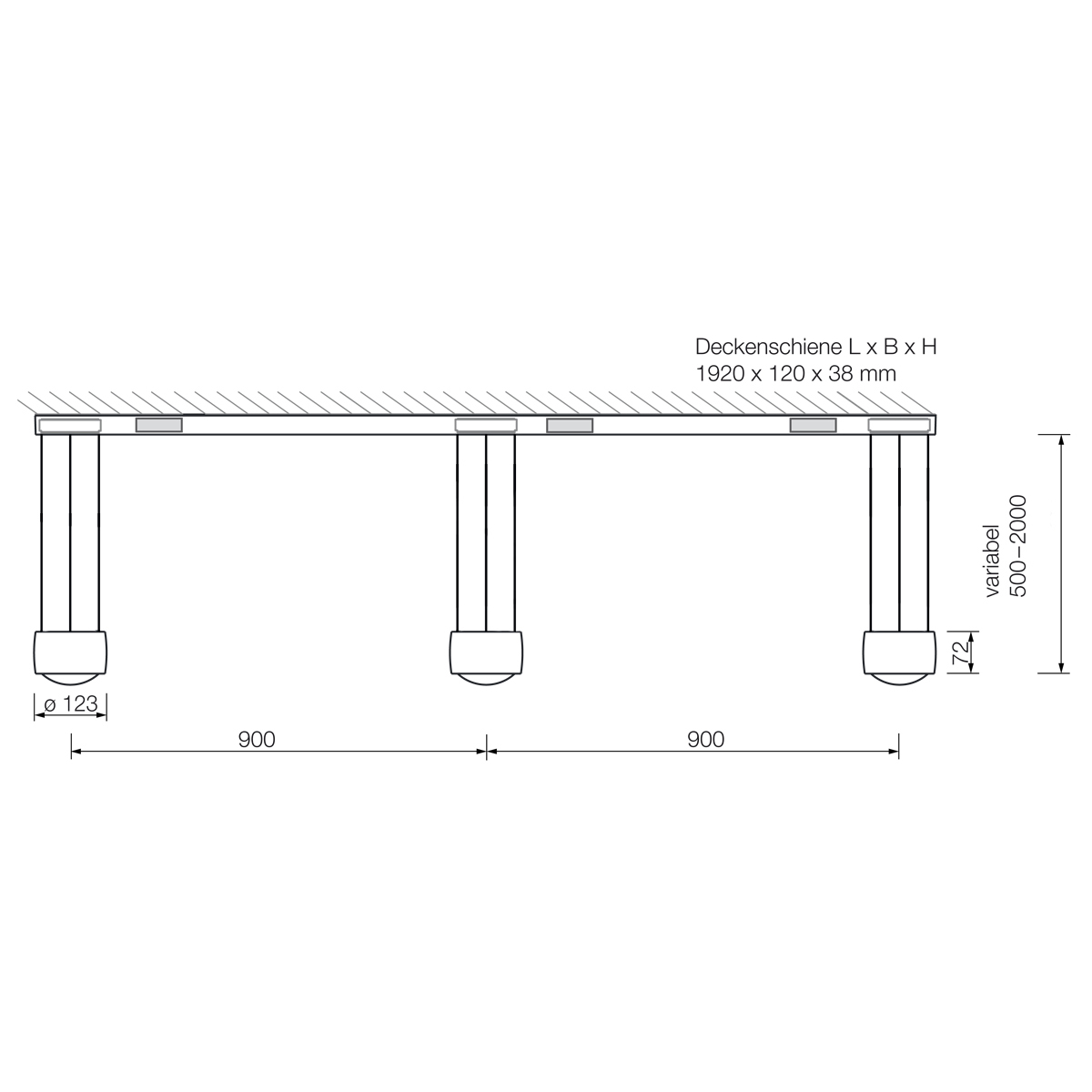 Occhio Sento E sospeso tre up LED Pendelleuchte, 2700 K, variabel, Maßzeichnung